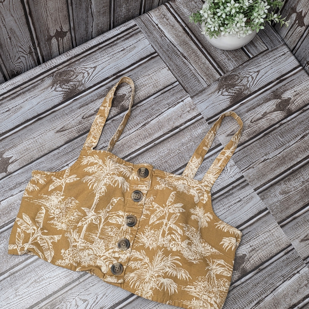 American Eagle Outfitters Tan Button-Up Crop Top